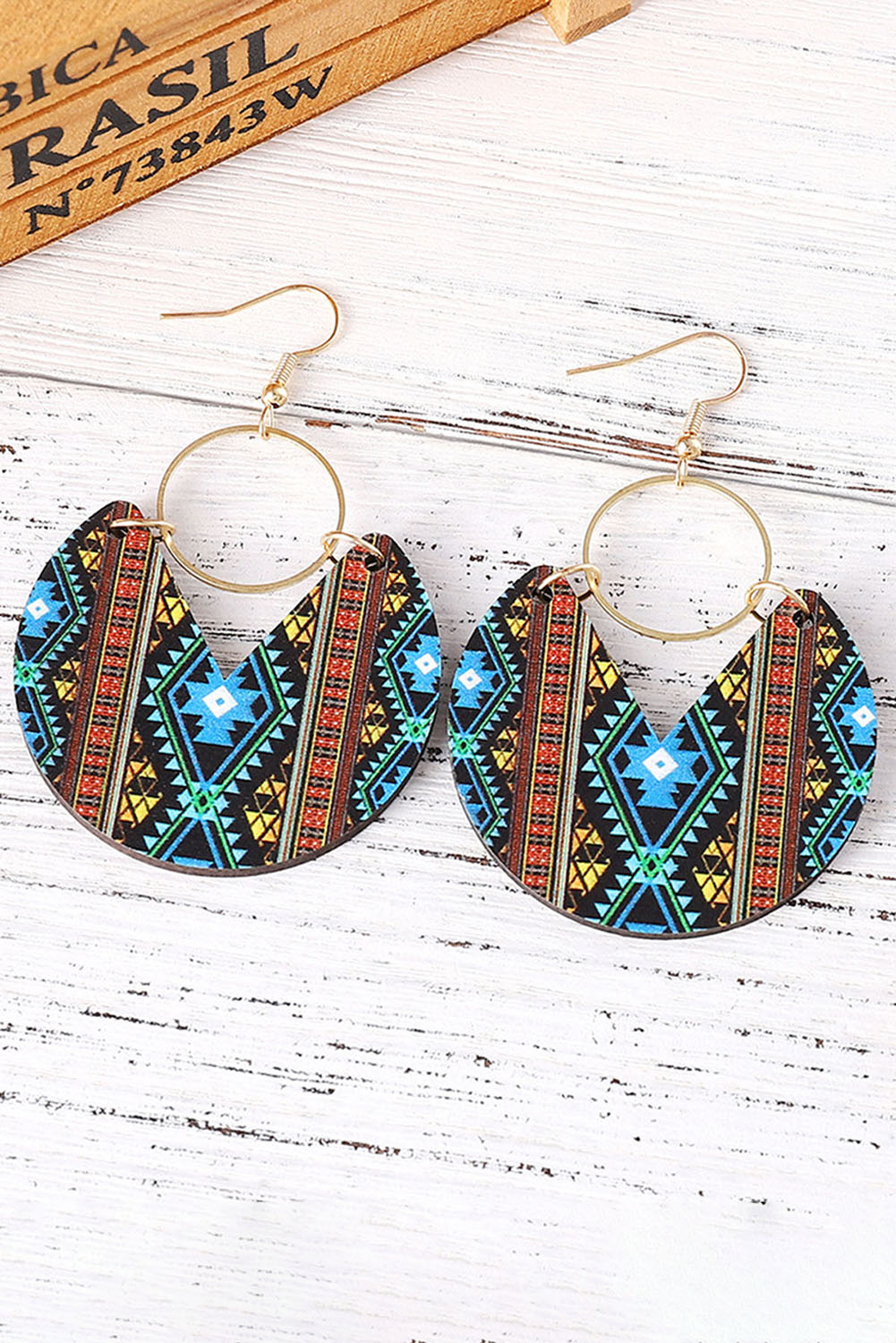 Multicolour Western Fashion Aztec Circle Wooden Earrings Jewelry JT's Designer Fashion