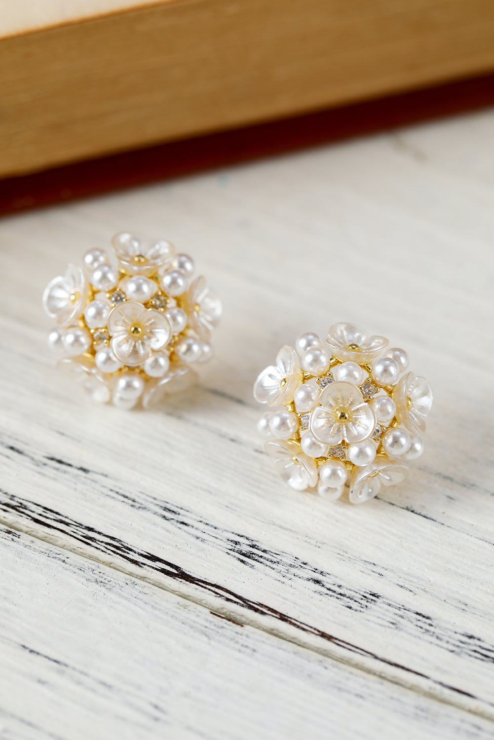 Gold Flower Faux Pearls Stud Earrings Jewelry JT's Designer Fashion