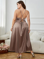 Plus Size Lace-Up Spaghetti Strap Split Night Dress Plus Size Dresses JT's Designer Fashion