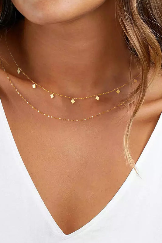 Gold Double-Layered Alloy Necklace Jewelry JT's Designer Fashion