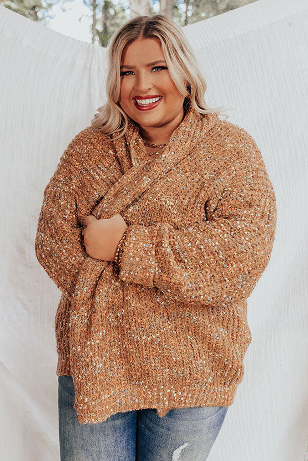 Khaki Open Front Knit Plus Size Cozy Cardigan Plus Size JT's Designer Fashion