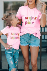 Pink Family Matching Sugar Pie Letter Print Crewneck T Shirt Pink 95%Cotton+5%Elastane Family T-shirts JT's Designer Fashion