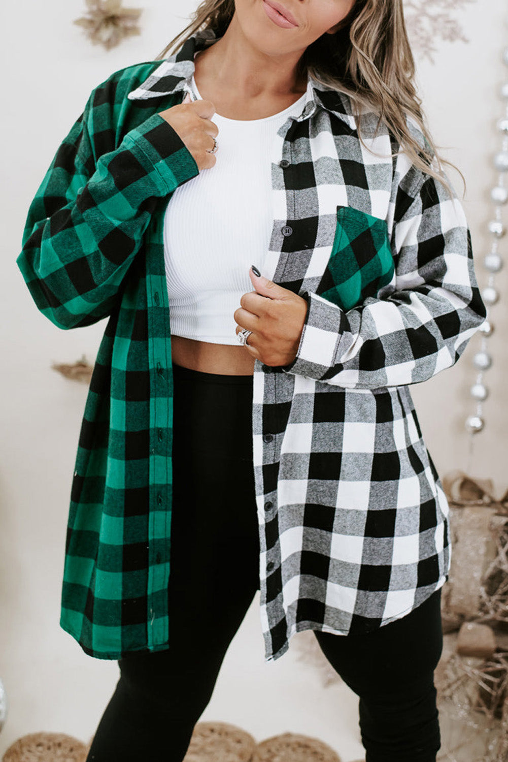 Verdant Plaid Color Block Buttoned Plus Size Shirt Plus Size JT's Designer Fashion