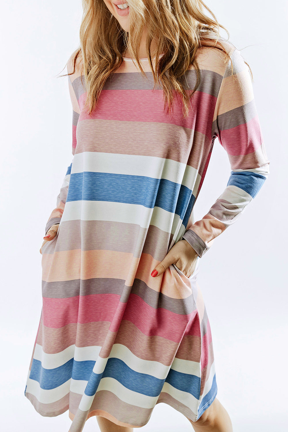 Rainbow Long Sleeve Stripes Mini Dress Mini Dresses JT's Designer Fashion