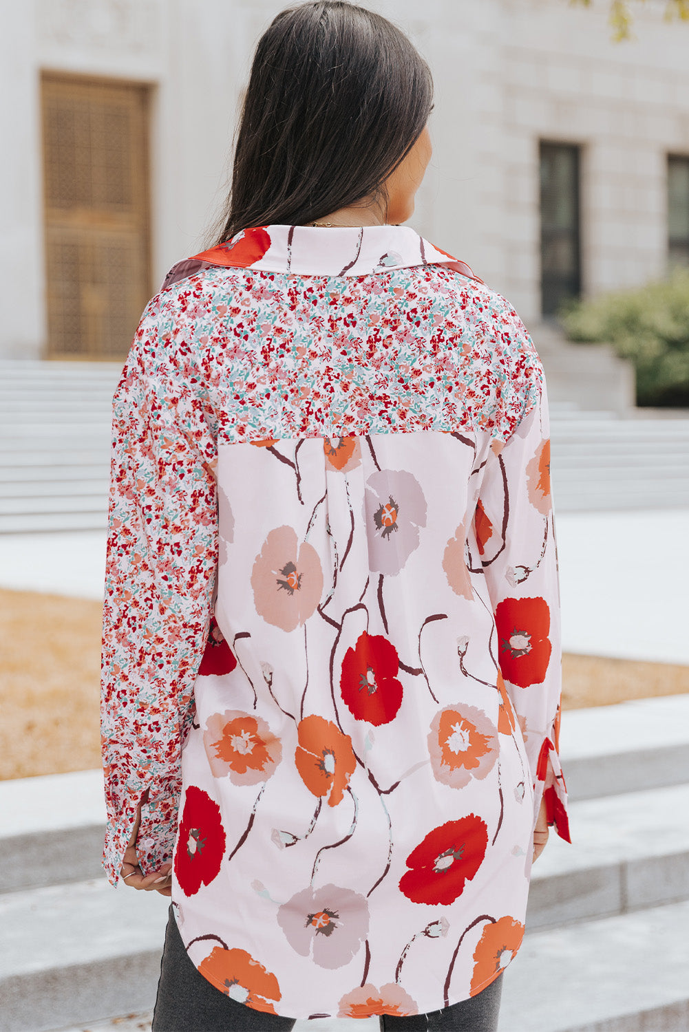 Red Floral Patchwork Buttoned Shirt with Pocket Blouses & Shirts JT's Designer Fashion