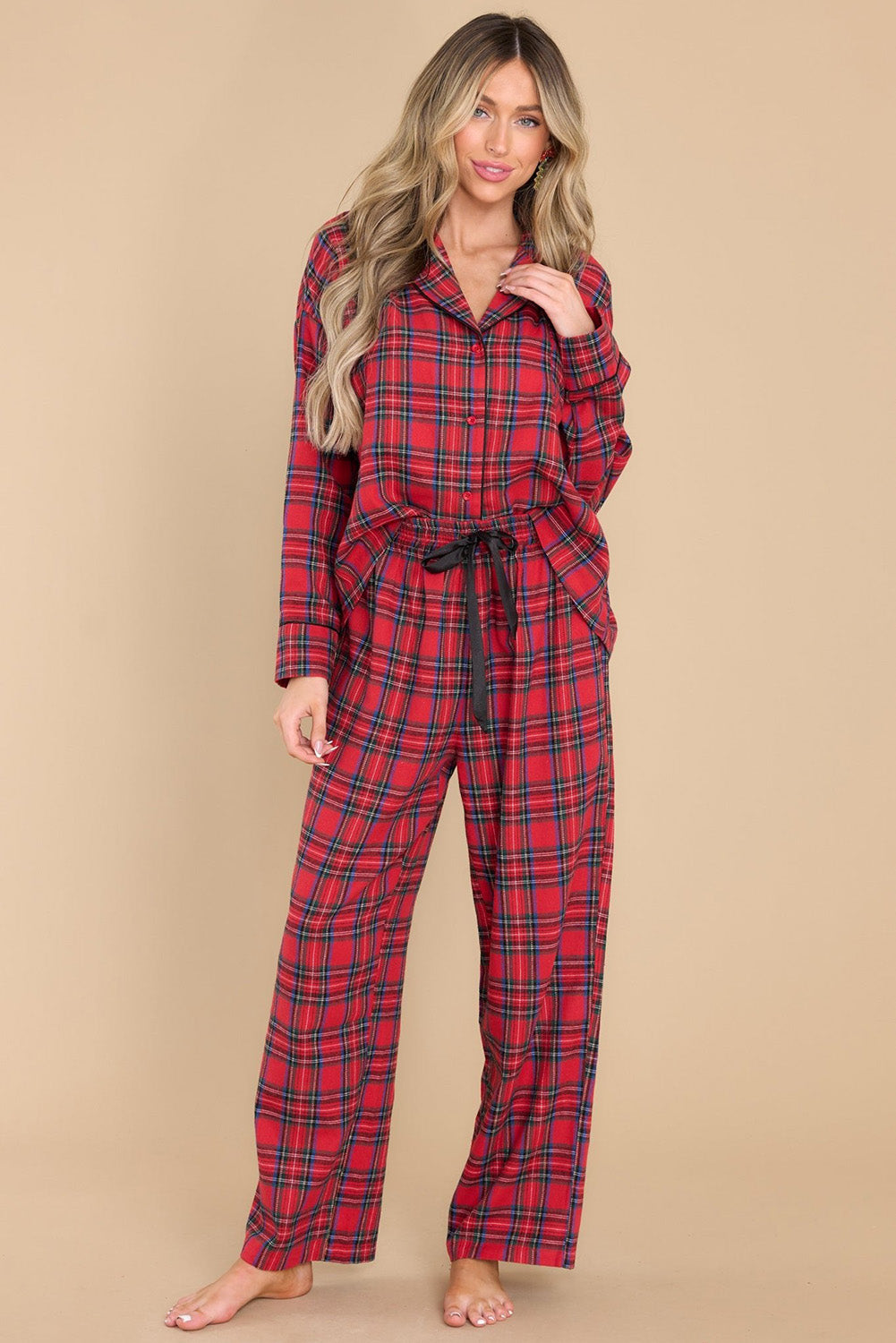 Red Tartan Plaid Pajama Pants Set Loungewear JT's Designer Fashion