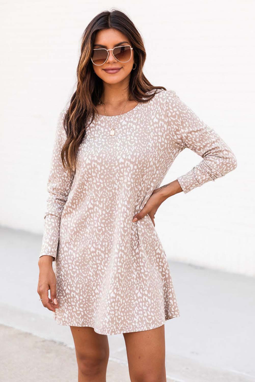 Long Sleeve Animal Print T-shirt Dress T Shirt Dresses JT's Designer Fashion