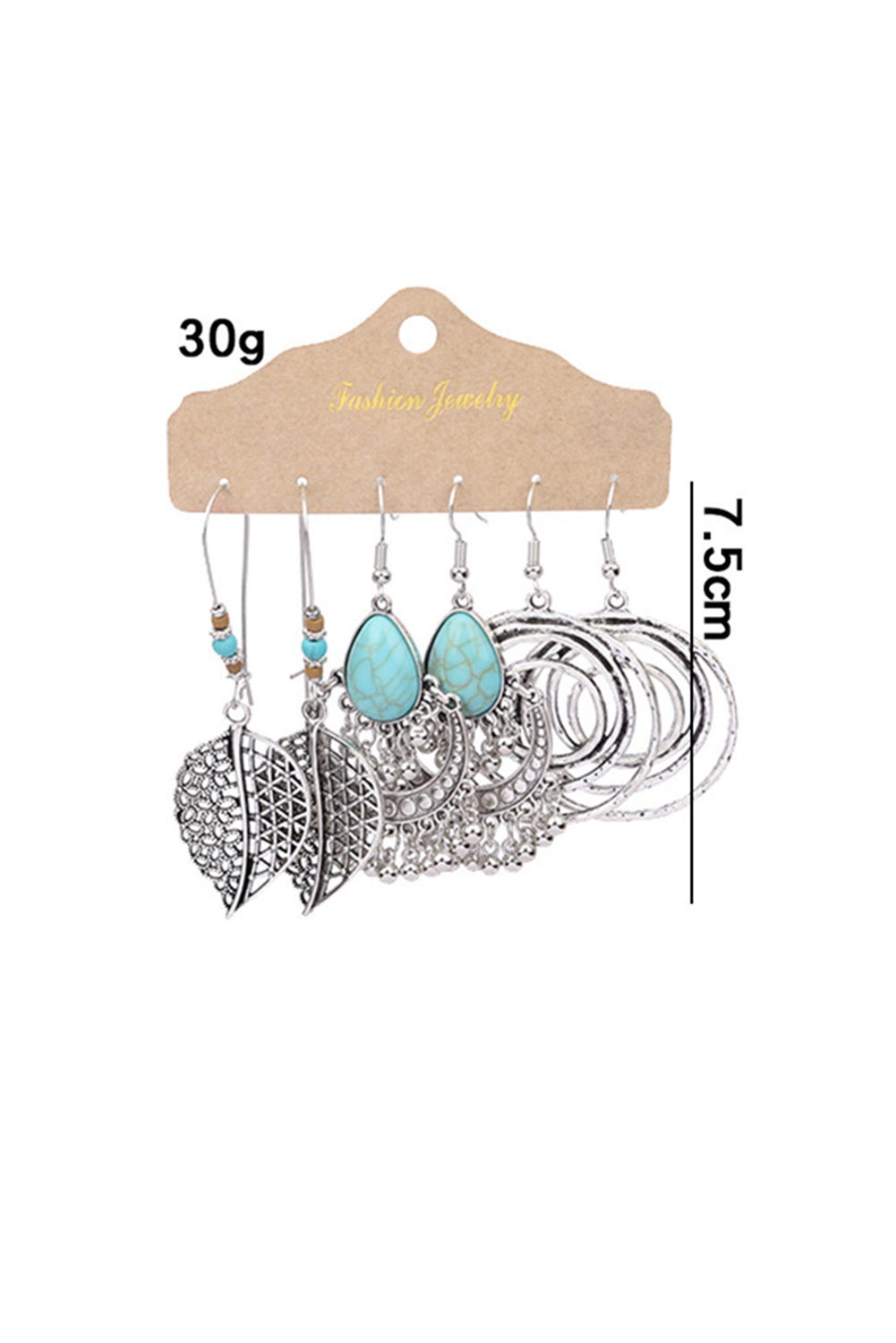 Silver Boho Turquoise Leaves Drop Earrings Set Jewelry JT's Designer Fashion