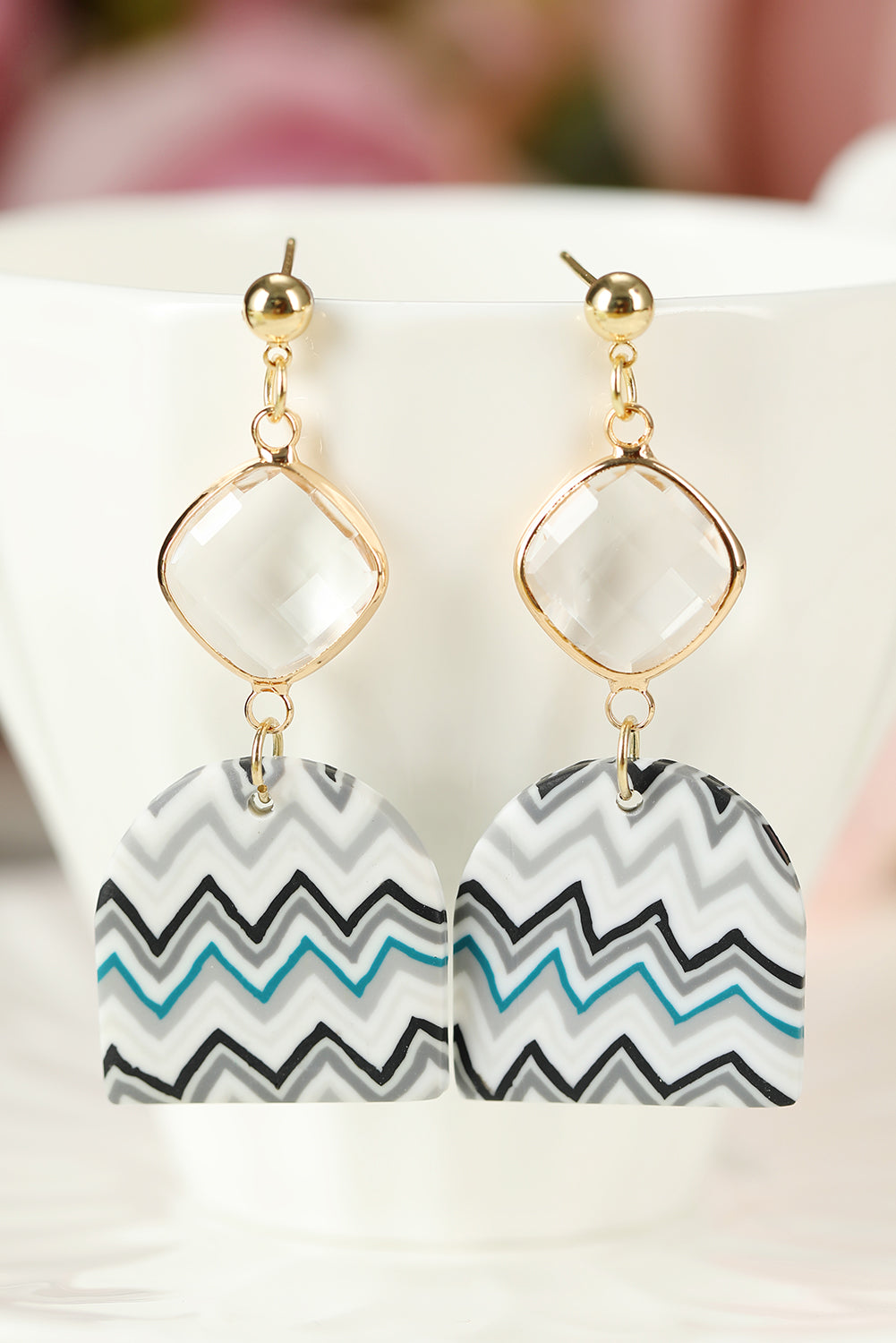 Multicolor Clear Diamond Chevron Pattern Drop Earrings Jewelry JT's Designer Fashion