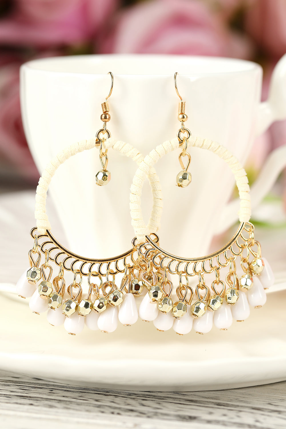 White Water Drop Dangled Boho O-ring Decor Earrings Jewelry JT's Designer Fashion