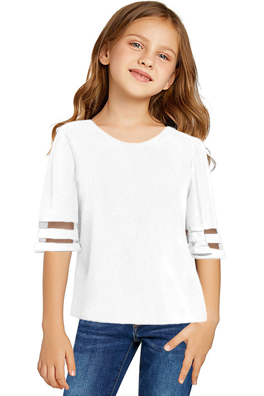 White Girl Girls Tops JT's Designer Fashions 3/4 Bell Sleeve Mesh Panel Blouse Girls Tops JT's Designer Fashion
