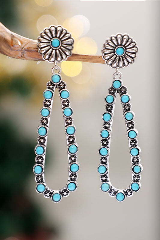 Silver Flower Turquoise Western Fashion Earrings Jewelry JT's Designer Fashion