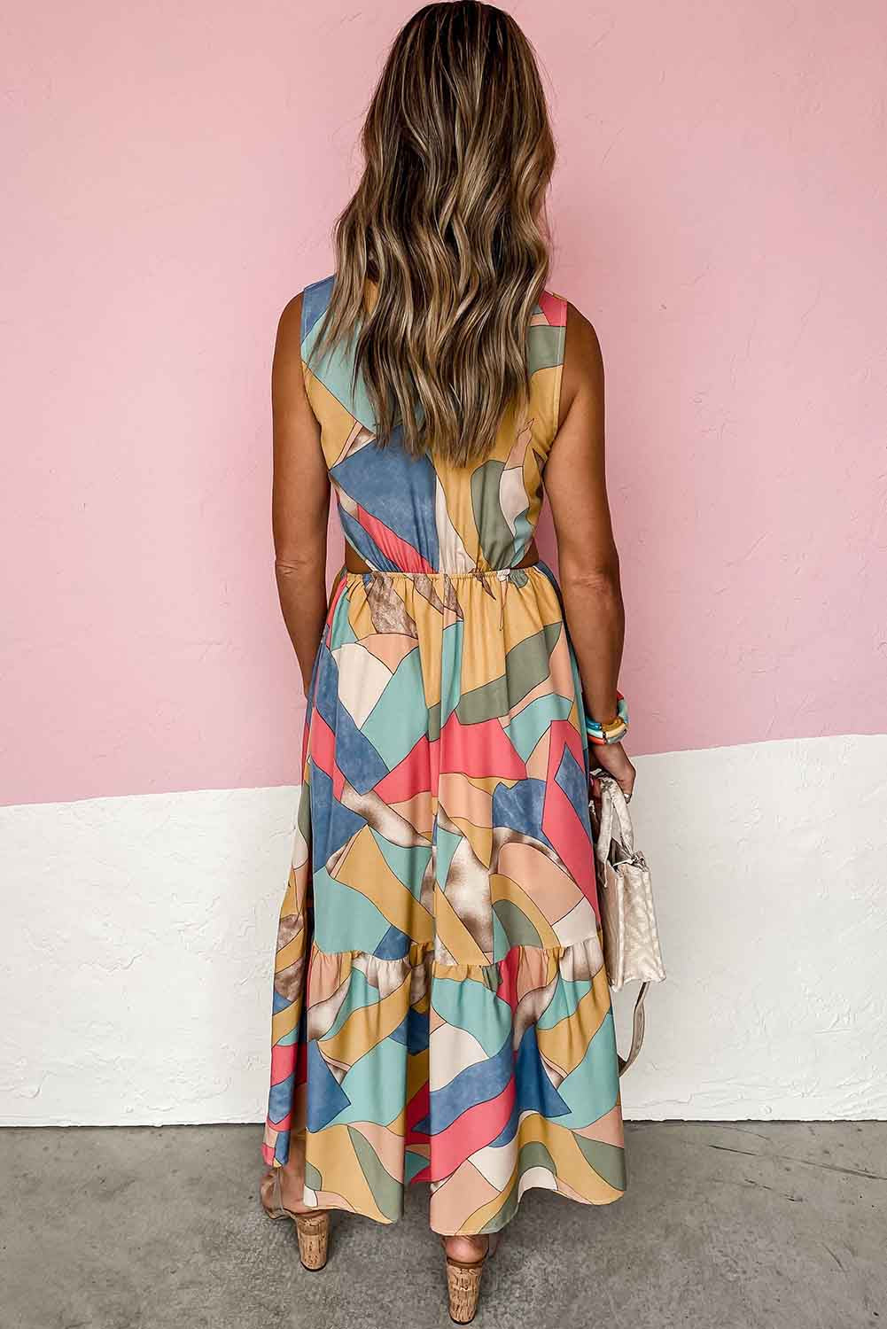 Khaki Boho Print O-ring Cut-out Sleeveless Maxi Dress Dresses JT's Designer Fashion