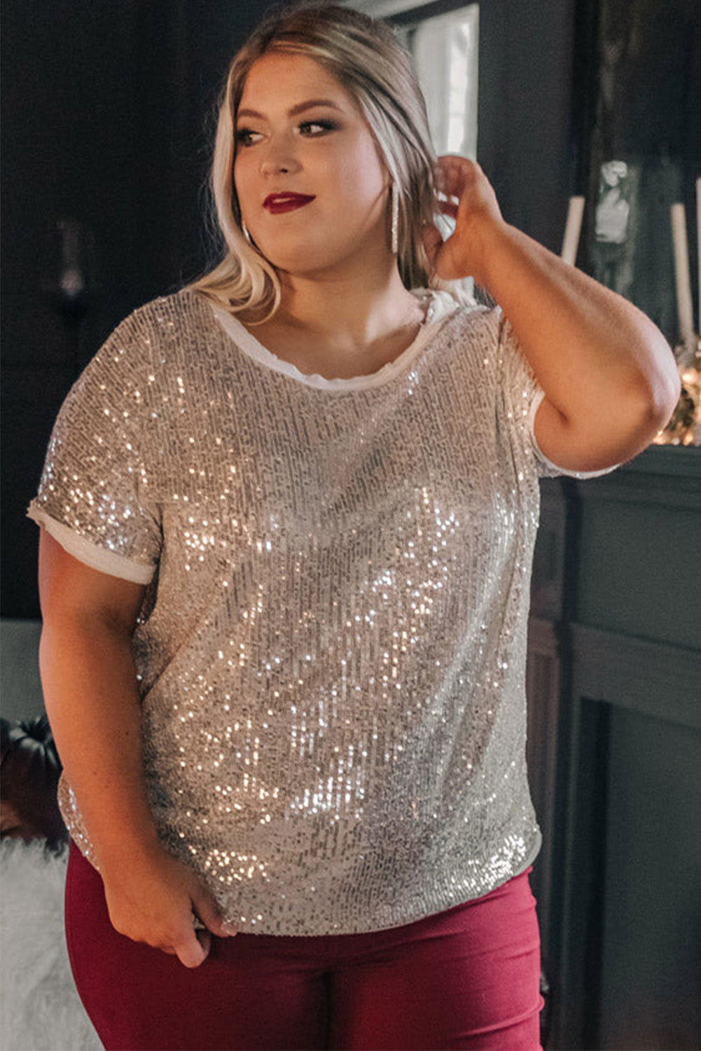 Light Pink Plus Size Sequin T-shirt Plus Size JT's Designer Fashion