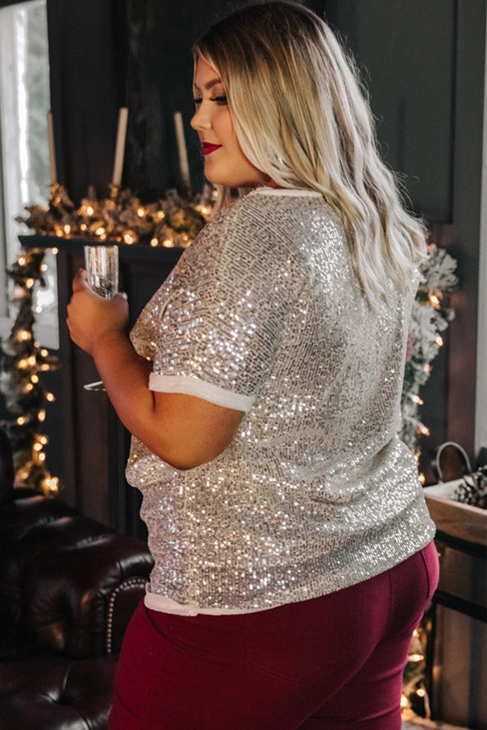 Light Pink Plus Size Sequin T-shirt Plus Size JT's Designer Fashion