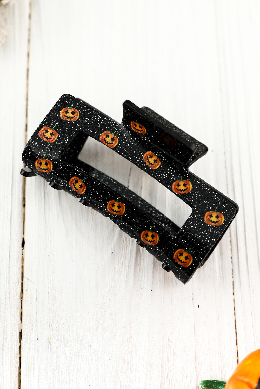 Black Halloween Pumpkin Face Print Square Shark Clip Headwear JT's Designer Fashion