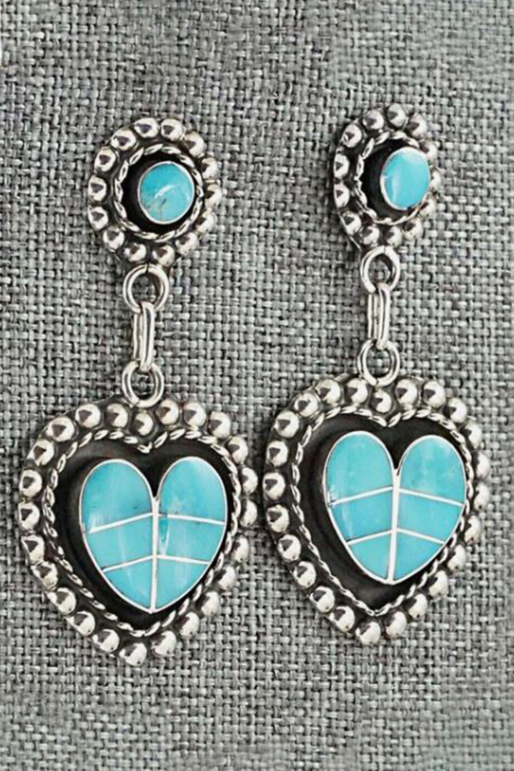 Green Vintage Turquoise Patchwork Loving Heart Earrings Jewelry JT's Designer Fashion