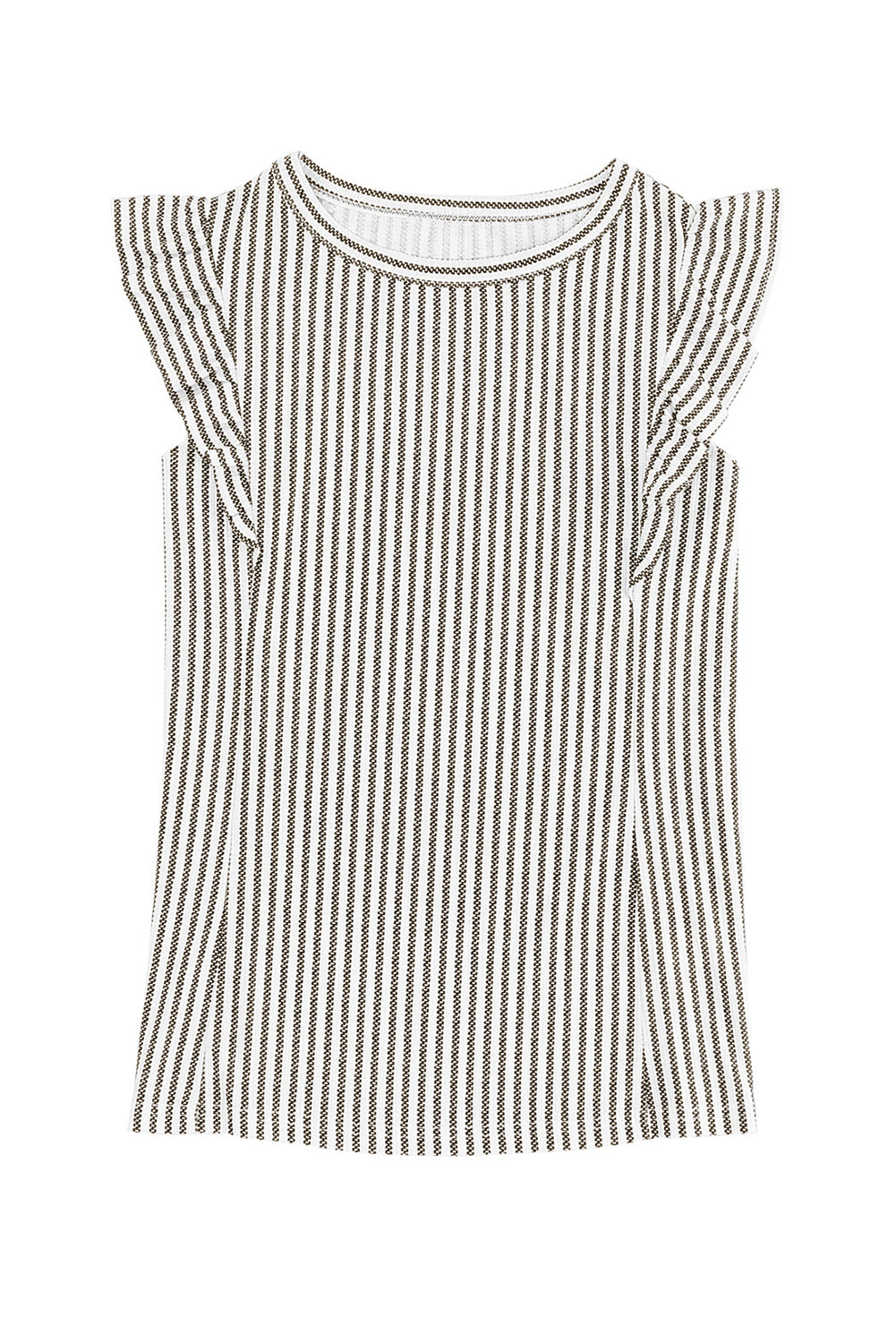 Gray Crew Neck Ruffled Striped Tank Top Tank Tops JT's Designer Fashion