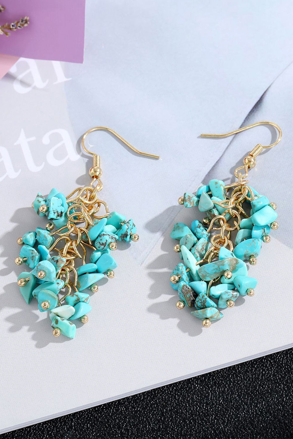 Green Turquoise Cluster Drop Earrings Jewelry JT's Designer Fashion