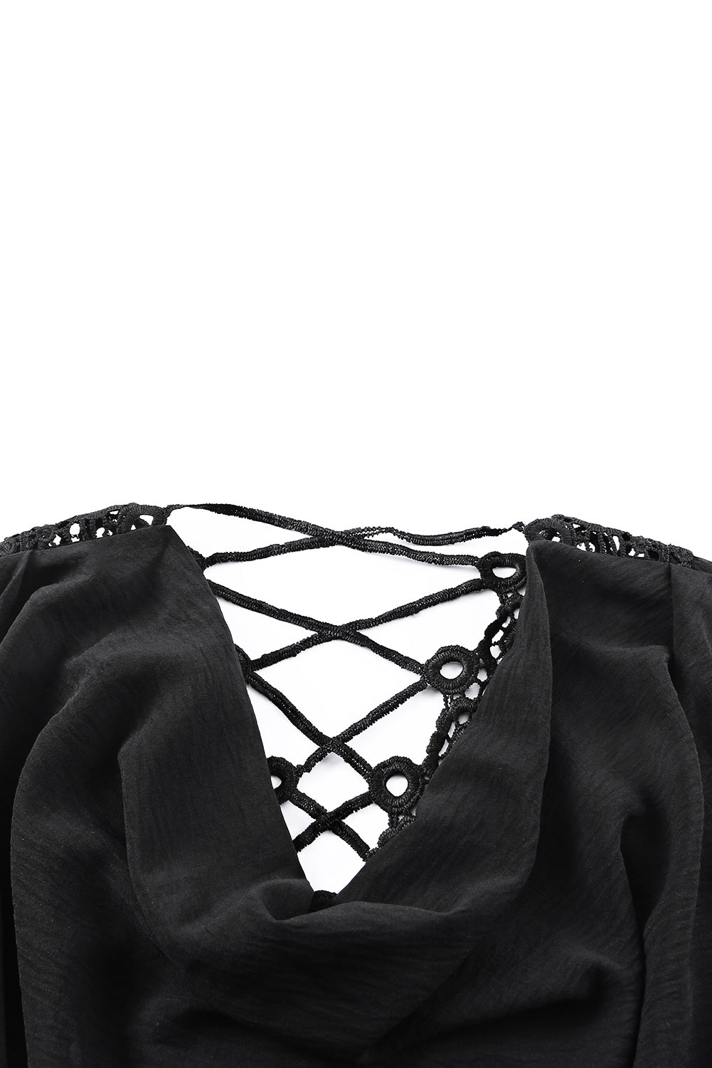 Black Lace Crochet Drawstring High Waist Mini Dress Mini Dresses JT's Designer Fashion