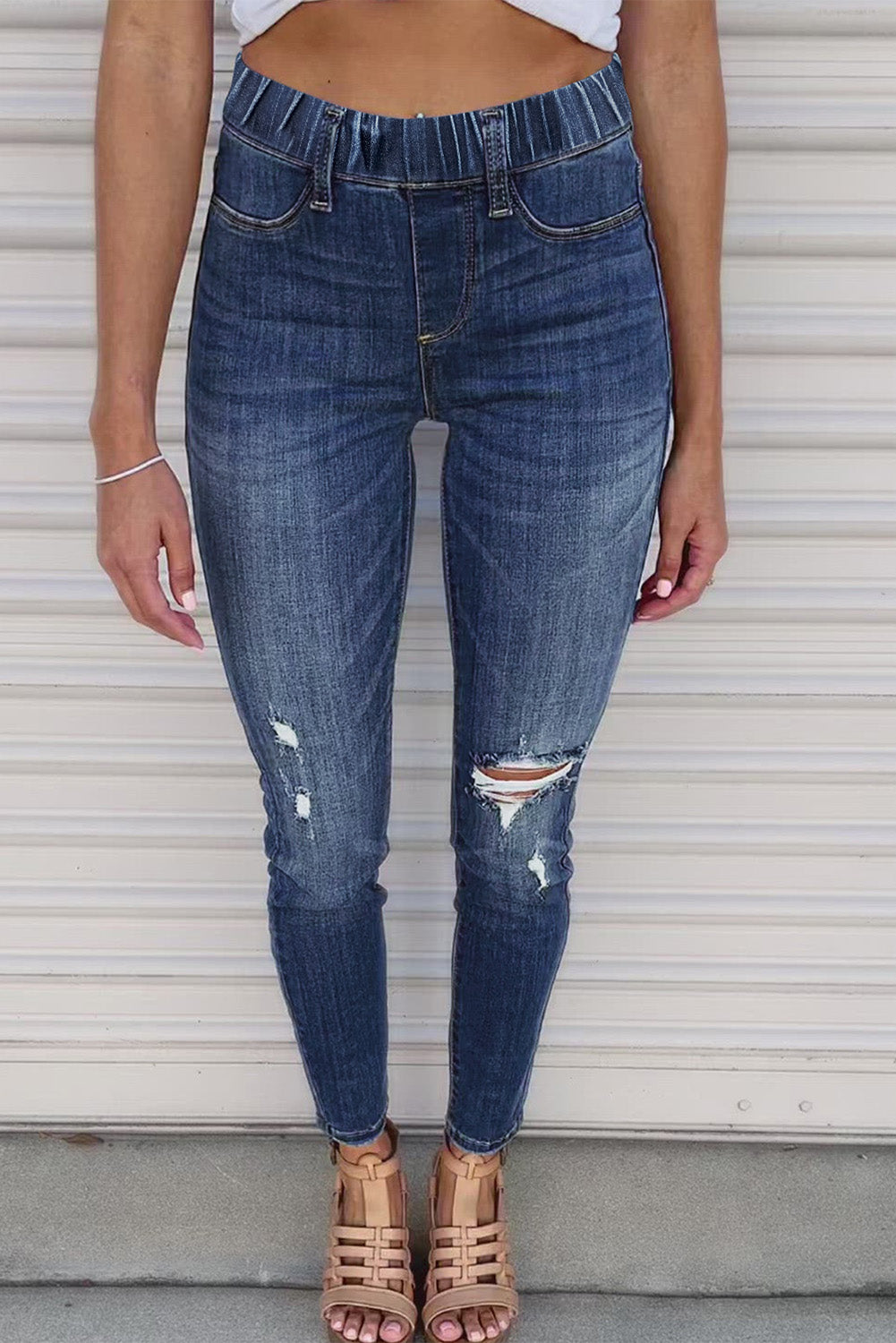 Blue Distressed High Waist Skinny Jeans Jeans JT's Designer Fashion