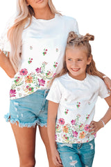 White Family Matching Adult Flower Printed Crew Neck T Shirt Family T-shirts JT's Designer Fashion