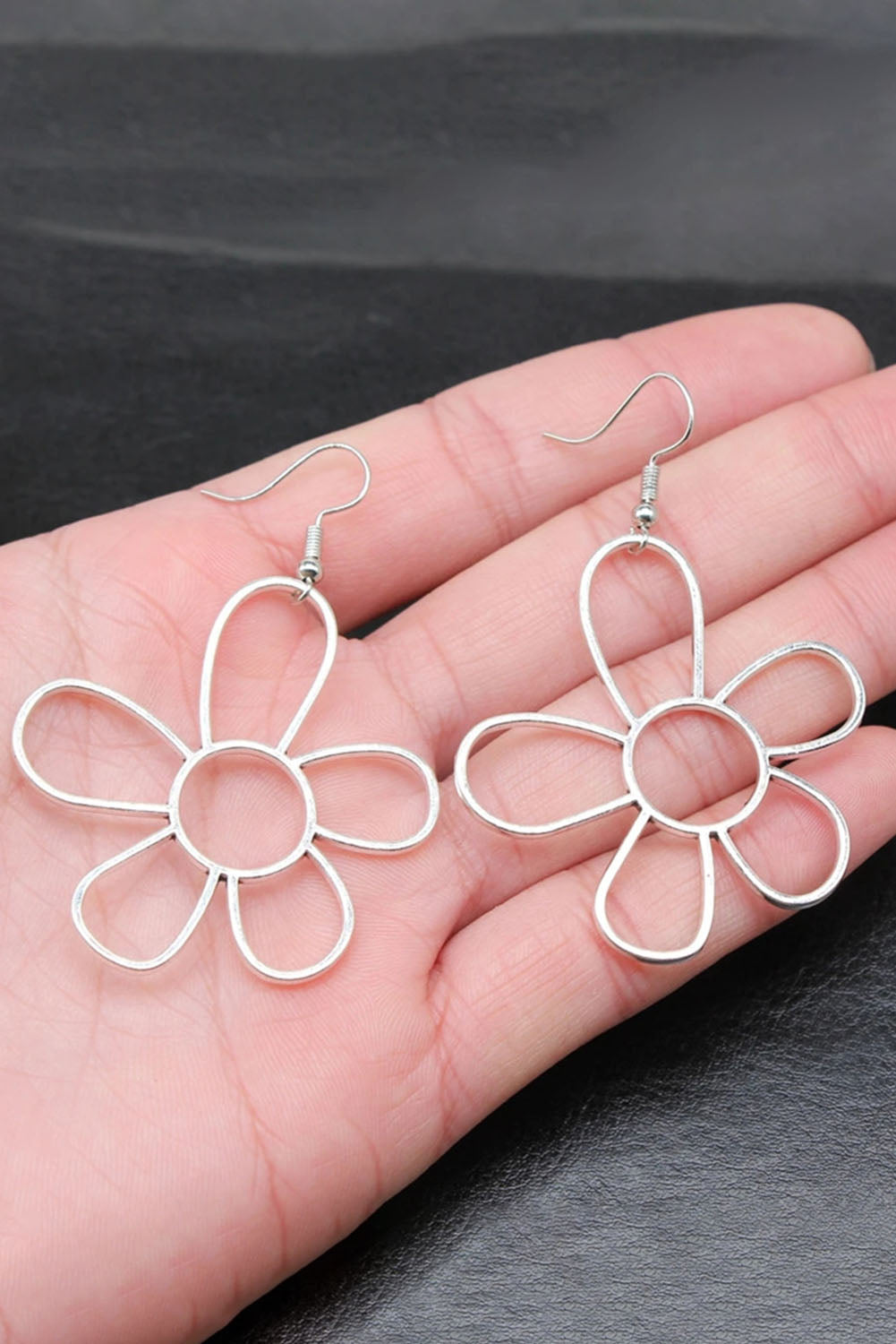 Silvery Alloy Hollowed Flower Hook Earrings Jewelry JT's Designer Fashion