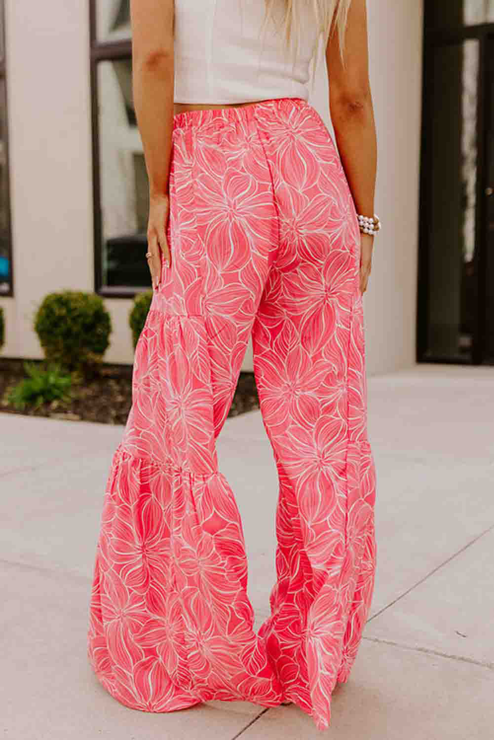 Pink Bohemian Floral Print Wide Leg Pants Bottoms JT's Designer Fashion