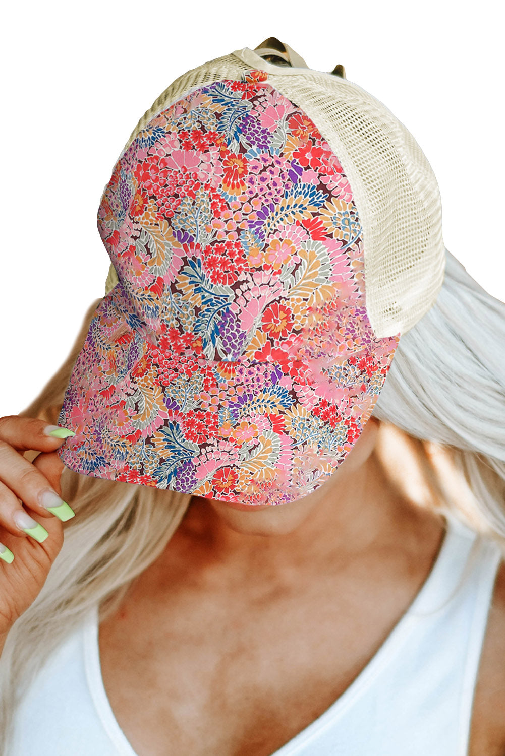 Multicolor Floral Mesh Patchwork Criss Cross Baseball Cap Hats & Caps JT's Designer Fashion