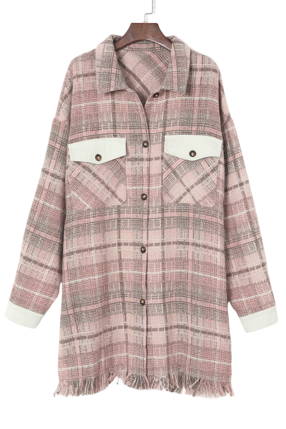 Pink Plus Size Plaid Tassel Hem Coat Plus Size JT's Designer Fashion