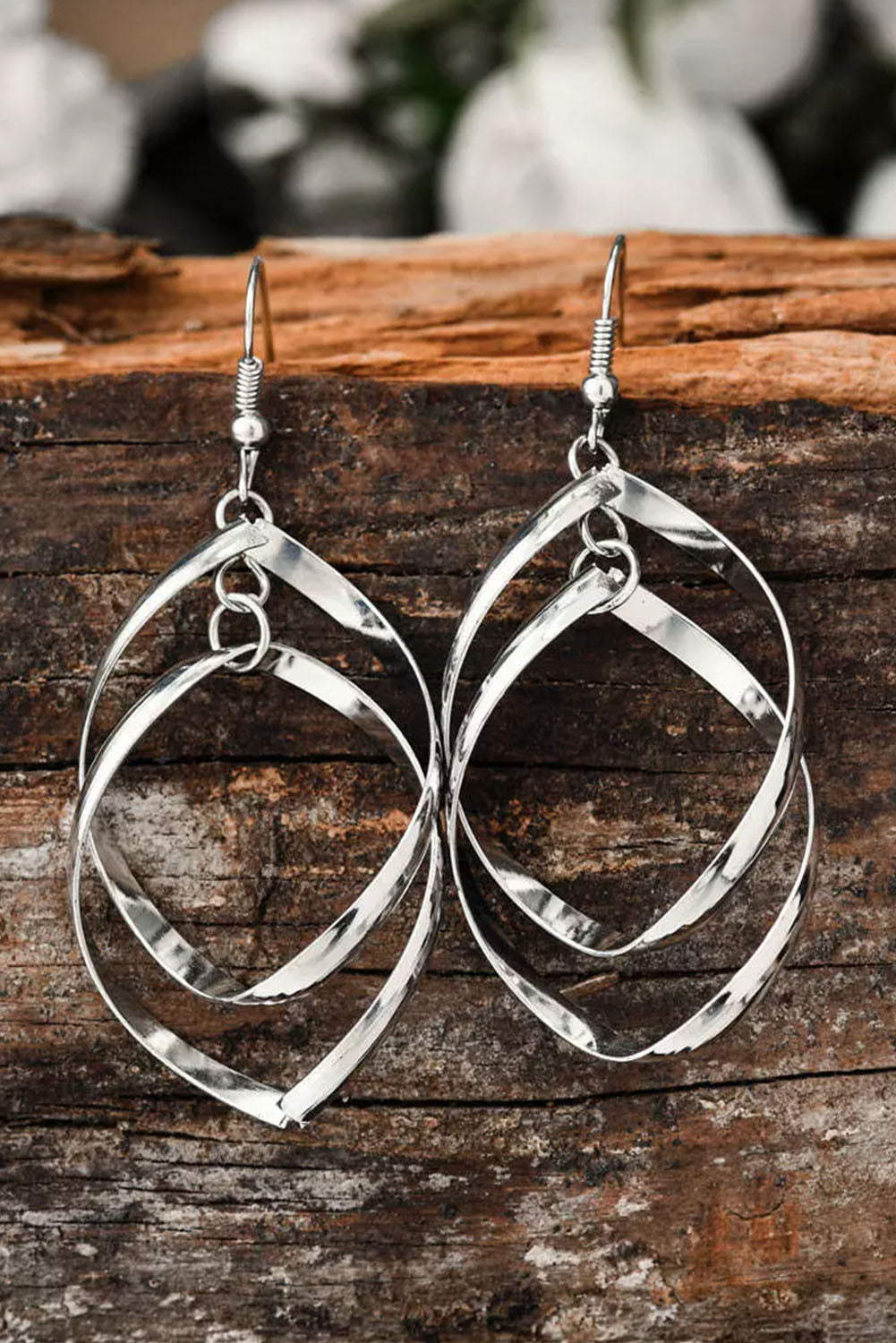 Silver Double Spirals Rhombus Alloy Earrings Jewelry JT's Designer Fashion