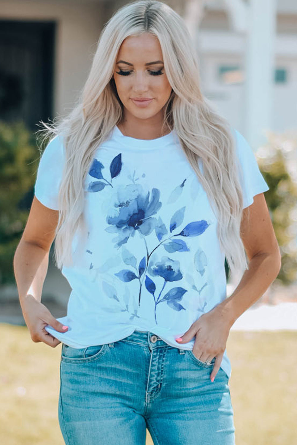 White Family Matching Floral Pattern Printed Round Neck T Shirt Family T-shirts JT's Designer Fashion