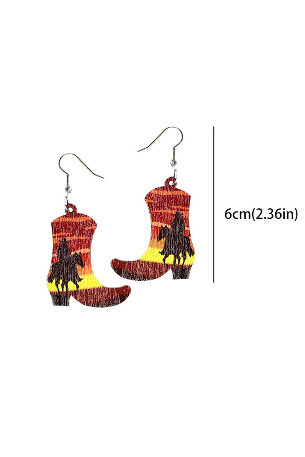 Red Cowboy Print Wooded Boots Earrings Jewelry JT's Designer Fashion