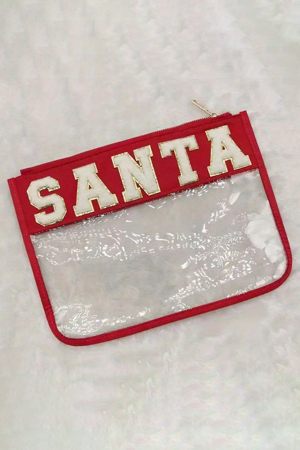 Red SANTA Contrast Trim Clear Makeup Bag Other Accessories JT's Designer Fashion