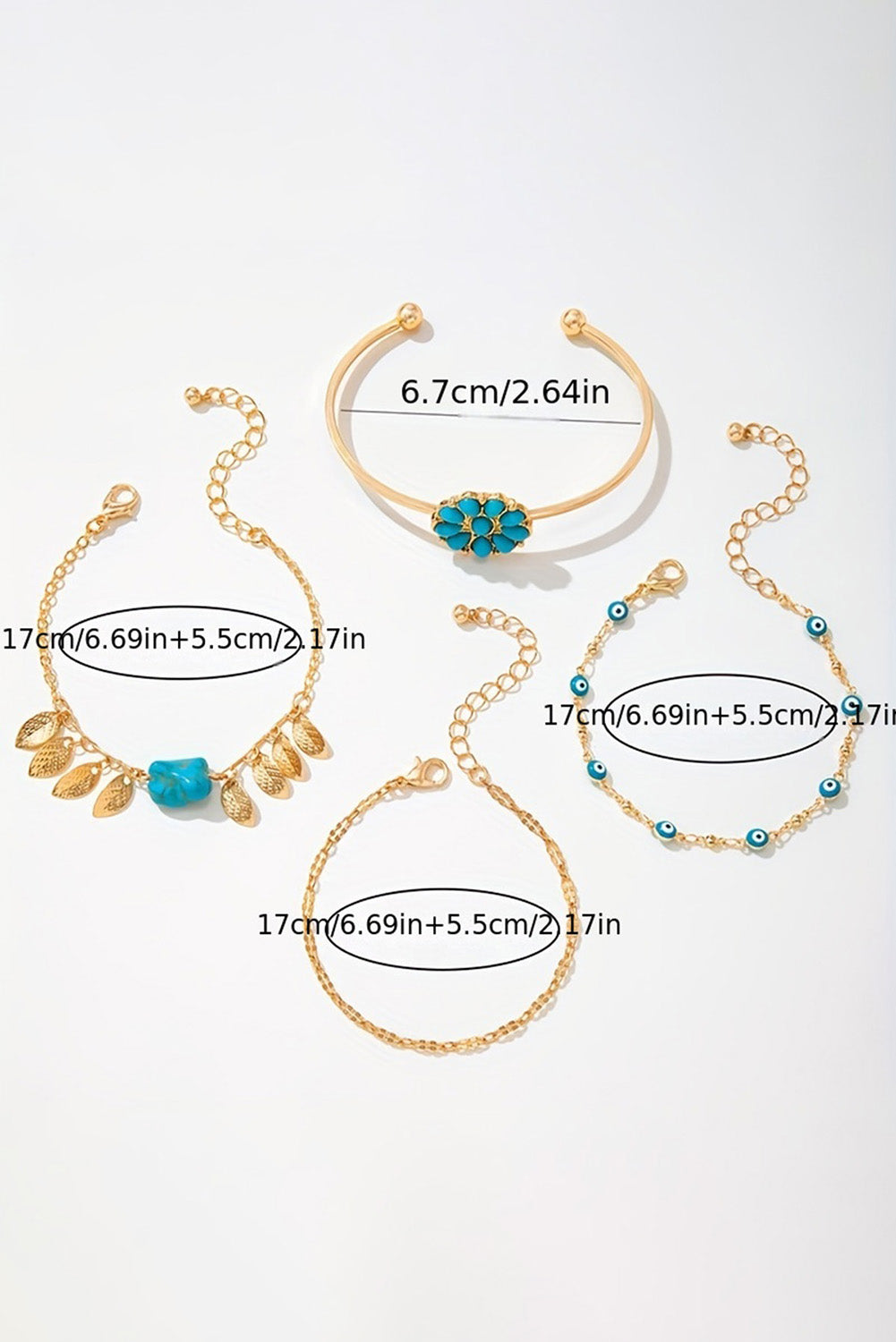 Gold Boho Turquoise Inlaid 4pcs Bracelet Set Jewelry JT's Designer Fashion