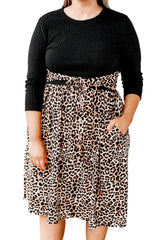 Ribbed Knit Leopard Plus Size Midi Dress Plus Size Dresses JT's Designer Fashion