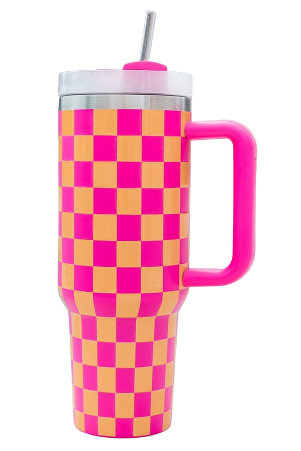 Ginger Checkered Print Handled Stainless Steel Tumbler Cup 40oz Tumblers JT's Designer Fashion