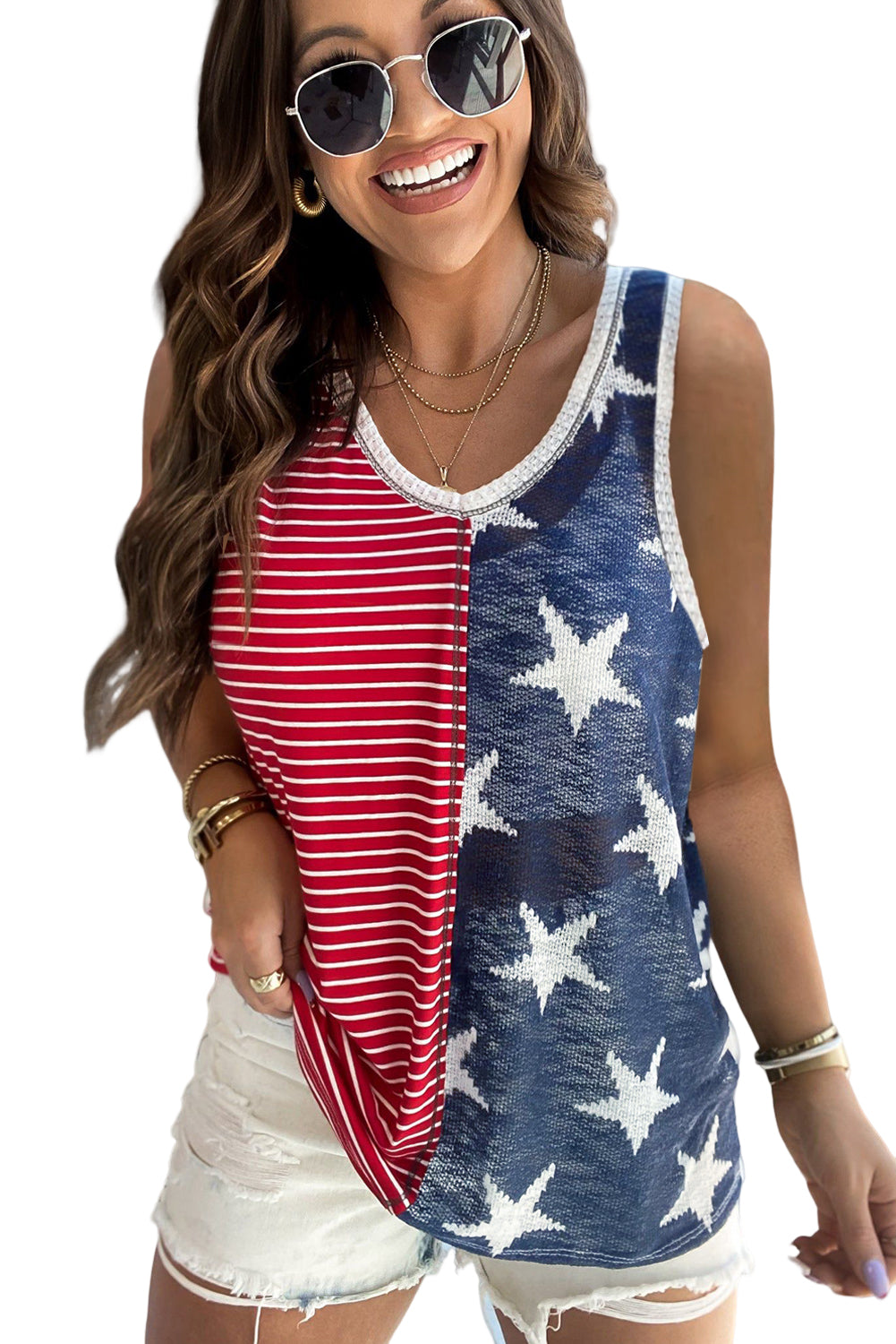 Red Stripes and Stars Flag Tank Top Tops & Tees JT's Designer Fashion