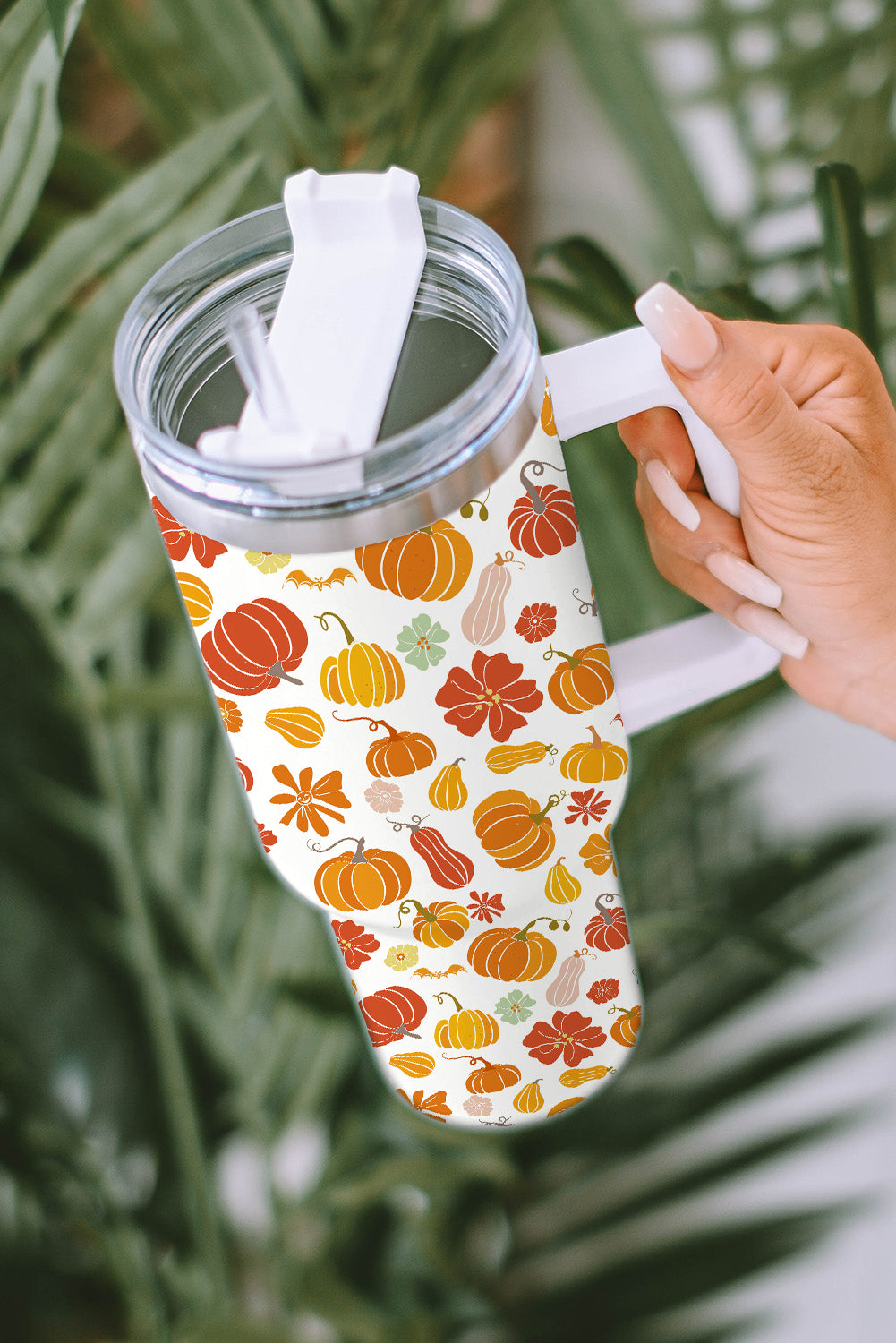 White Pumpkin Print 304 Stainless Steel Double Insulated Cup 40oz Tumblers JT's Designer Fashion