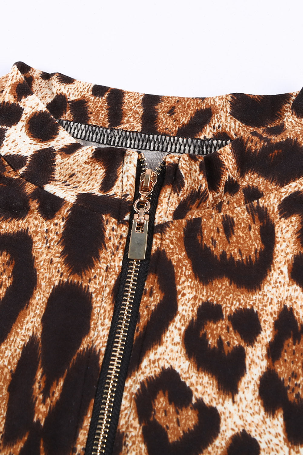 Leopard Print Gold O-Ring Zipper Bodysuit Bodysuits JT's Designer Fashion