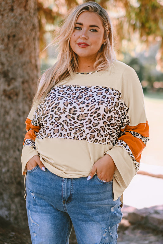 Leopard Color Block Patchwork Plus Size Top Plus Size Tops JT's Designer Fashion