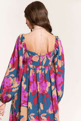 Multicolor Square Neck High Waist Ruffled Floral Dress Dresses JT's Designer Fashion