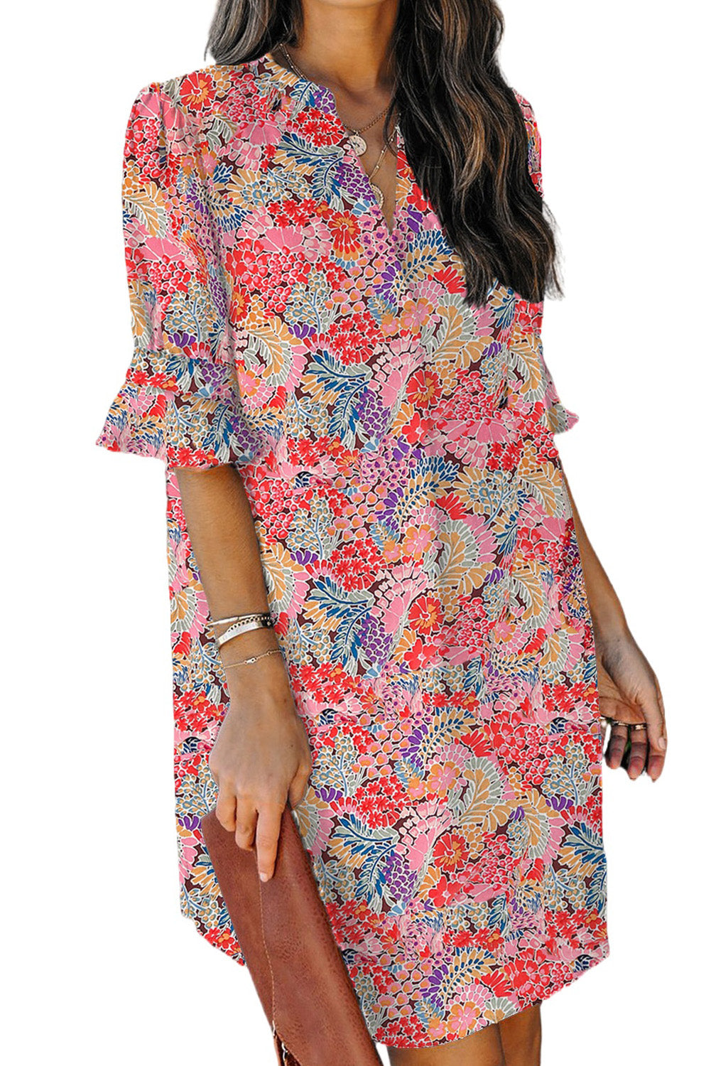 Multicolor Boho Floral Printed Flutter Sleeve Dress Floral Dresses JT's Designer Fashion