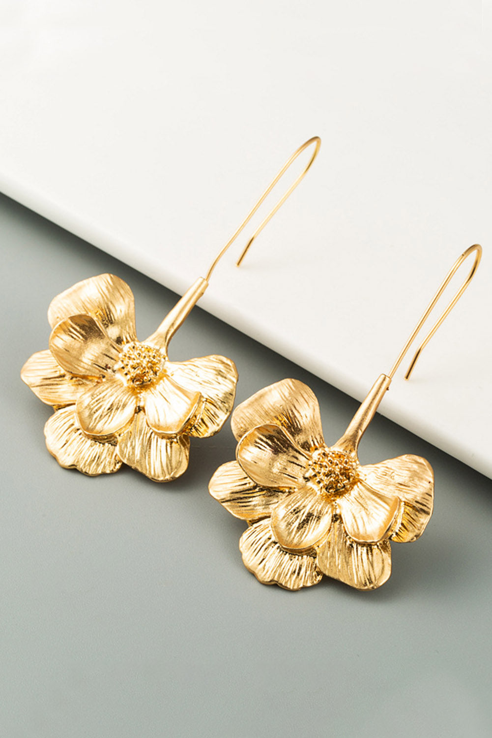 Gold Gold Floral Pendant Hook Earrings Jewelry JT's Designer Fashion