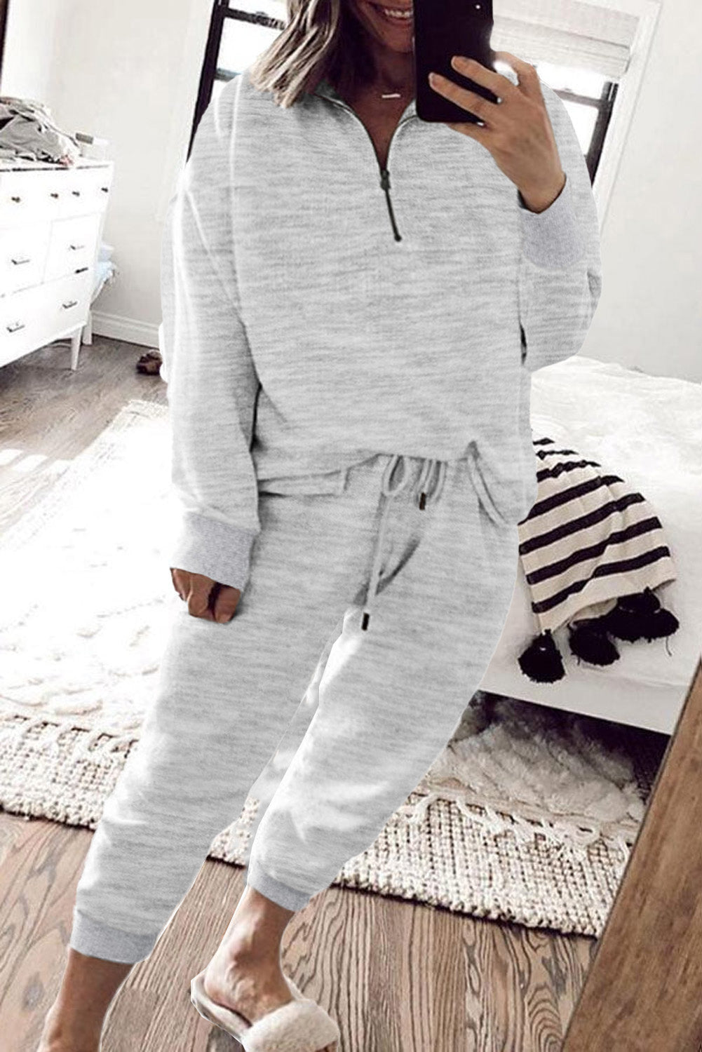 Gray Zipper Pullover and Sweatpants Plus Size Outfits Plus Size JT's Designer Fashion