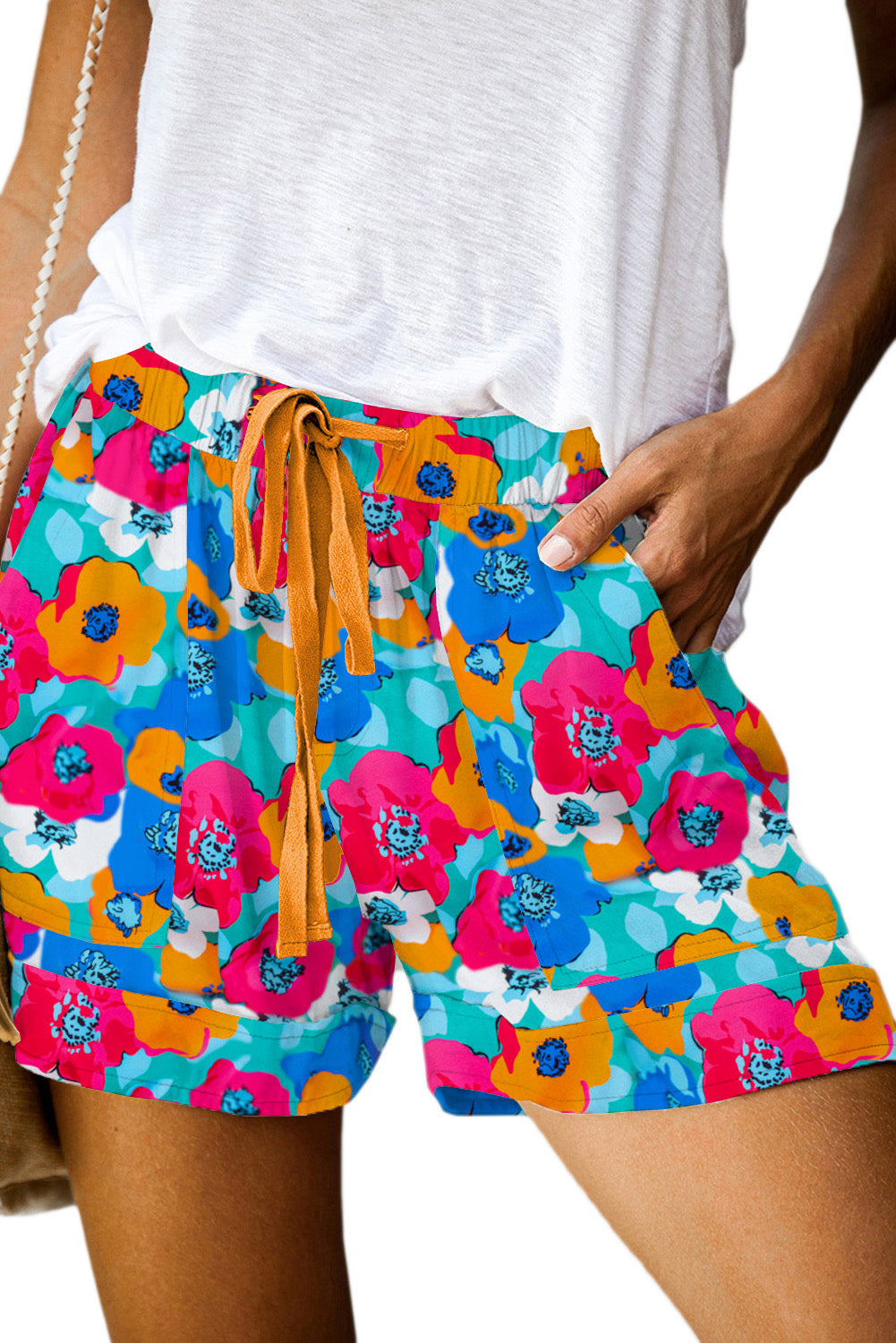 Multicolor Floral Print Drawstring Elastic Waist Casual Shorts Casual Shorts JT's Designer Fashion