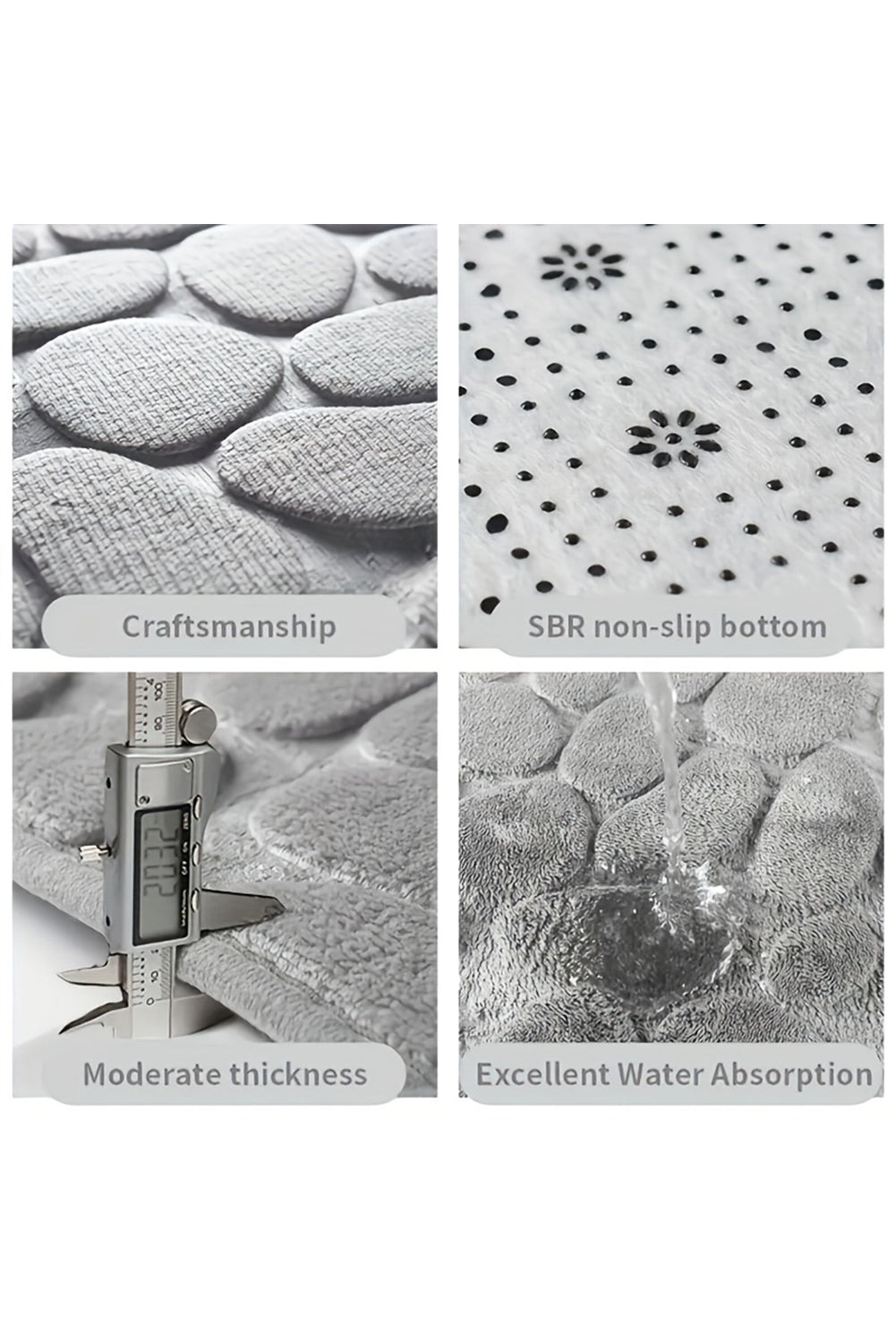 Light Grey Cobblestone Embossed Non-slip Bath Rug 90*60cm Other Accessories JT's Designer Fashion