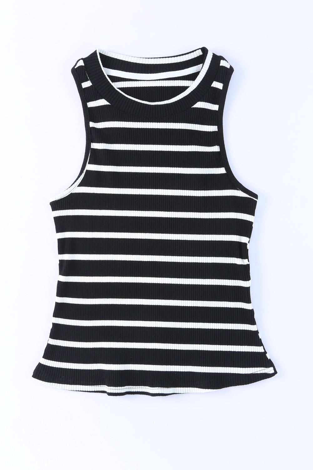 Black Striped Print Ribbed O-neck Sleeveless Top Tank Tops JT's Designer Fashion