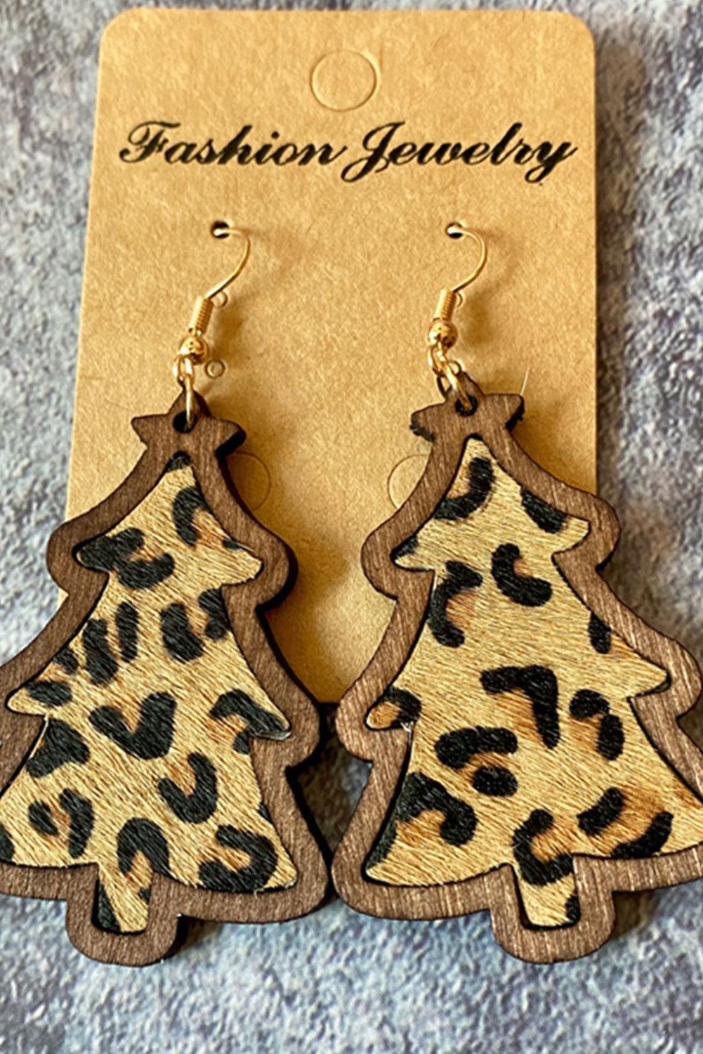 Brown Christmas Tree Shape Pattern Print Dangle Earrings Jewelry JT's Designer Fashion