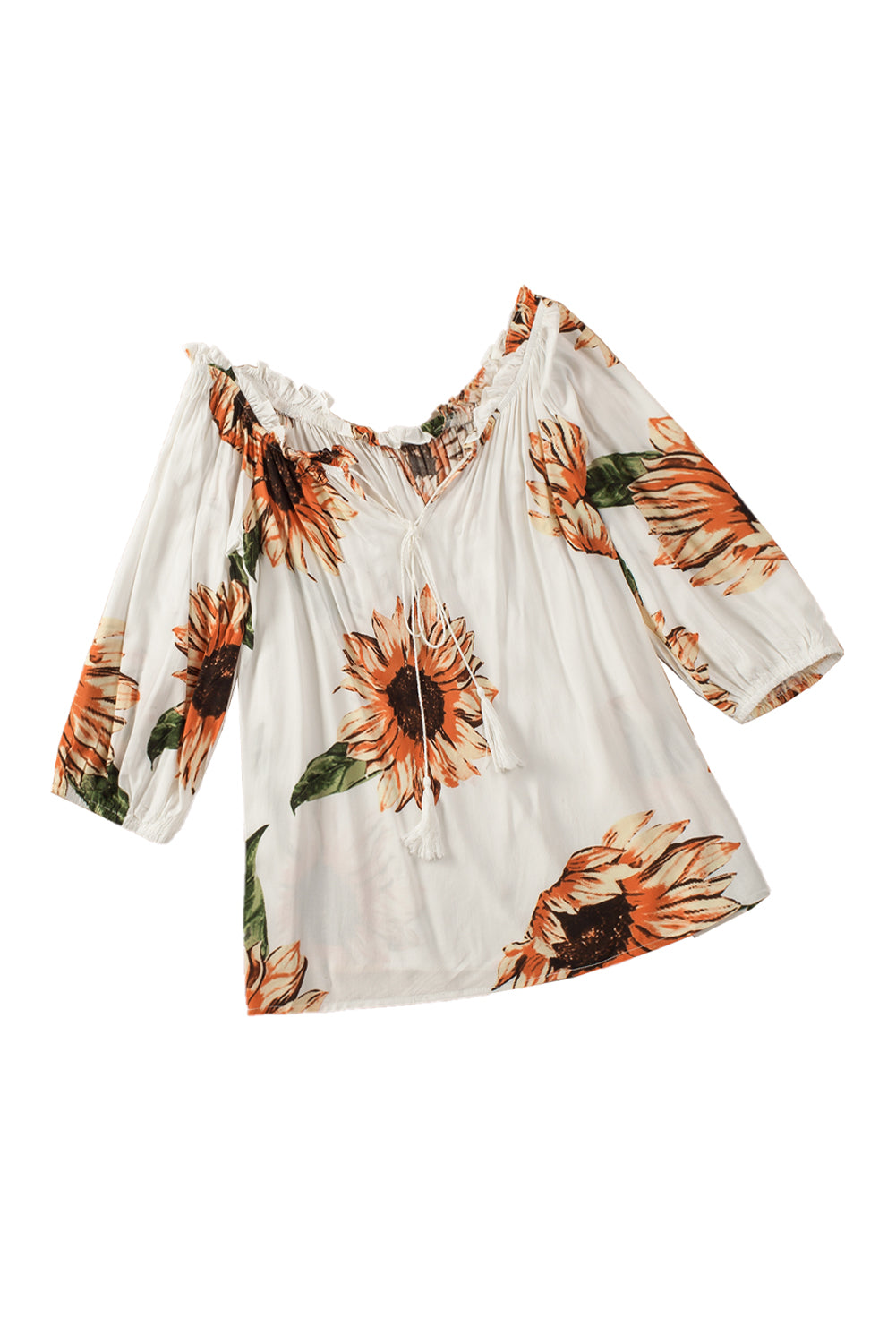 Floral Ruffled Tassel Tie Off Shoulder Blouse Blouses & Shirts JT's Designer Fashion